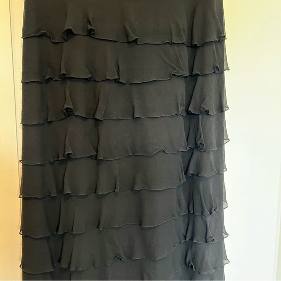 Victoria Women's 14 Black 100% Silk Cap Sleeve Tiered Long Vintage Dress - Picture 4 of 12